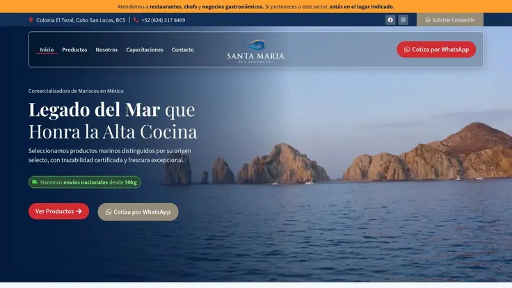 Sitio web de Santa María Seafood hecho por Ad Center